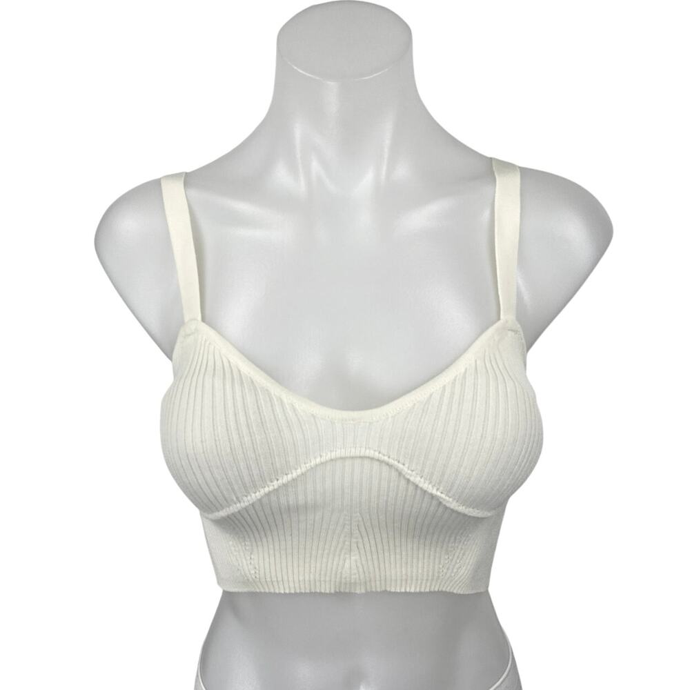 Stradivarius Cream Ribbed Knit Sculpt Sleeveless Cami Camisole Tank Crop Top XS